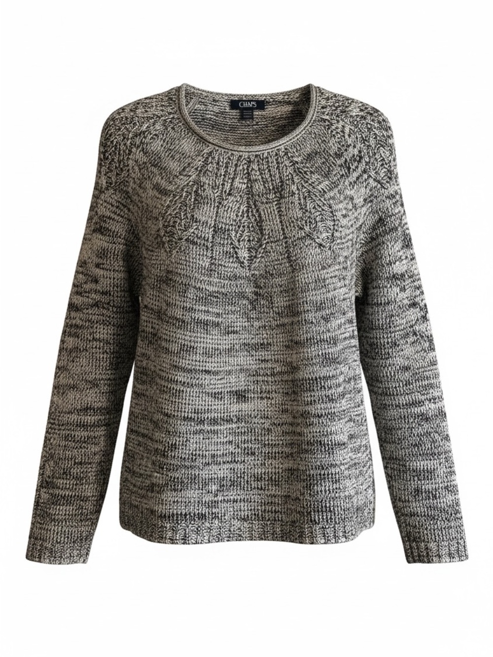 Chaps Black & White Marled Knit Crewneck Sweater